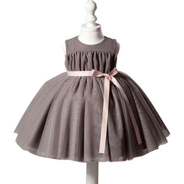 Girls dresses, Korean spring skirts, fluffy gauze, female one-year-old dresses, gray elegant western style childrens