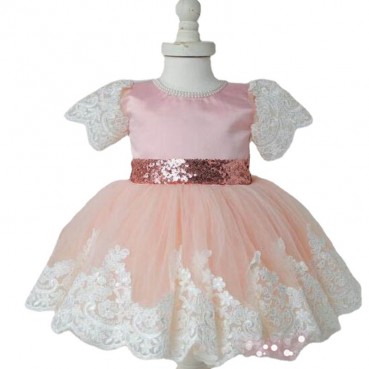 Childrens dress sequins lace bow princess western style dress girl wedding birthday party elegant one-year-old dress