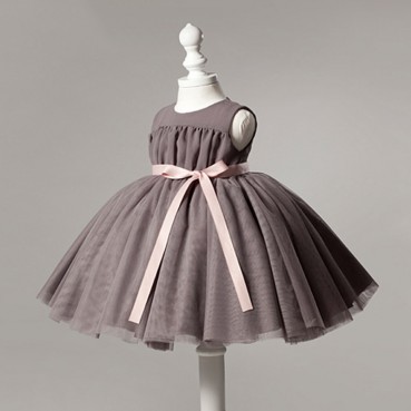 Girls dresses, Korean spring skirts, fluffy gauze, female one-year-old dresses, gray elegant western style childrens