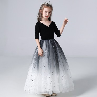 Little girl birthday western princess dress girl catwalk evening dress big boy child host piano costume summer