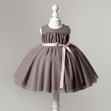 Girls dresses, Korean spring skirts, fluffy gauze, female one-year-old dresses, gray elegant western style childrens