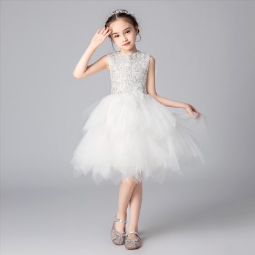 Princess dress girl fluffy yarn flower girl host catwalk wedding dress piano costume birthday party evening dress