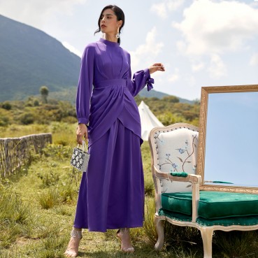 Stand-up collar, long-sleeved, big swing dress, long dress, Southeast Asia, Europe, America, Women