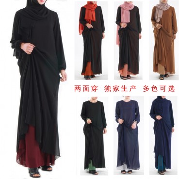 ins high-density chiffon double-sided wear basic Muslim womens clothing abaya muslim dress