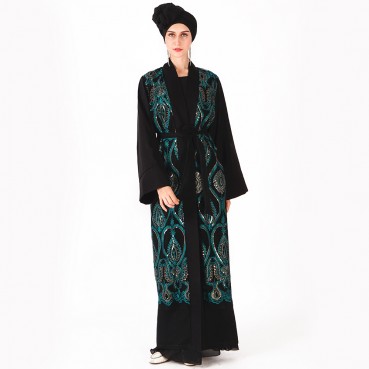 Middle Eastern robe sequin embroidery loose open placket for womens clothing