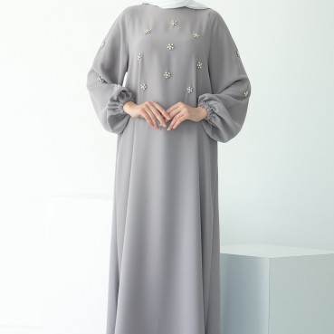 Hand-sewn Rhinestone Raglan Sleeve Dress Middle East Ramadan Hui Dress Arab Womens Clothing