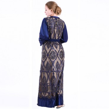 Aristocratic blue vintage high-density embroidery is used in the Middle East Dubai Tourism Apparel Womens Clothing