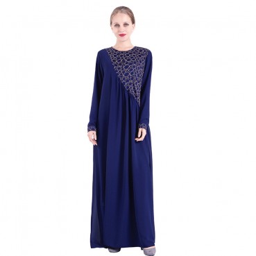 Long-sleeved long three-dimensional cut lace stitching double-layer high-end chiffon skirt European and American