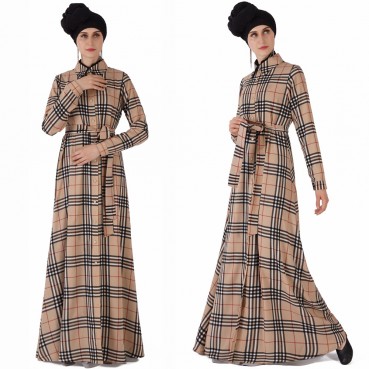 Muslim womens robe plaid jumpsuit Muslim long-sleeved womens robe