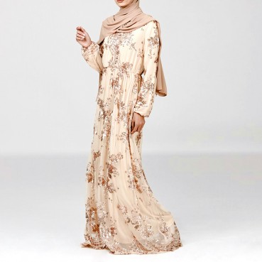 Sequin embroidery temperament Southeast Asia Middle East Dubai Double-layer dress Muslim womens clothing