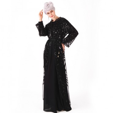 Spot e-commerce Islamic Muslim womens cardigan sequin embroidery outer outfit