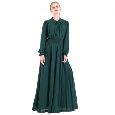 Chiffon multicolor big swing long-sleeved elastic waist gauze skirt European and American womens dresses Muslim