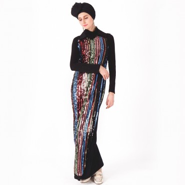 Womens Robe Long Skirt Sequined Lace Dress