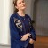 Navy blue flower stitched cardigan robe Muslim coat Middle East womens clothing