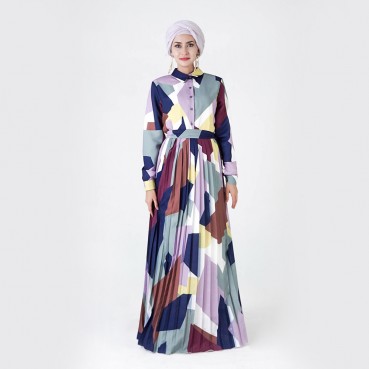 European and American Dubai geometric pattern organ pleats Muslim dress