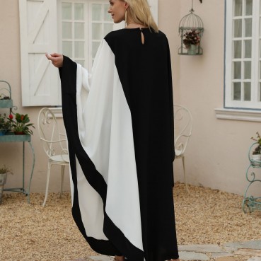 Black and white contrast color cloak dress casual slim loose robe womens arabic robe