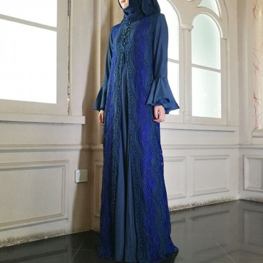 Muslim Womens Long Sleeve Dress Flare Sleeve Long Skirt National Costume