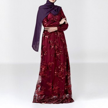 Sequin embroidery temperament Southeast Asia Middle East Dubai Double-layer dress Muslim womens clothing