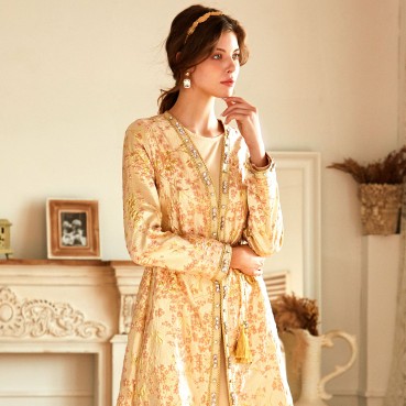 Gold pink jacquard hand-stitched diamond cardigan robe Muslim coat Middle East womens clothing