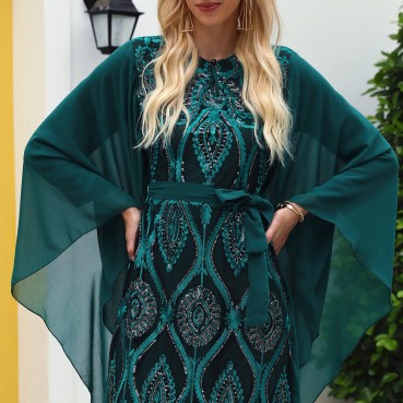 Phoenix Tail Embroidered Holiday Long Skirt Evening Dress Arab Dress Middle Eastern Womens Dress Robe