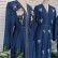 Navy blue flower stitched cardigan robe Muslim coat Middle East womens clothing