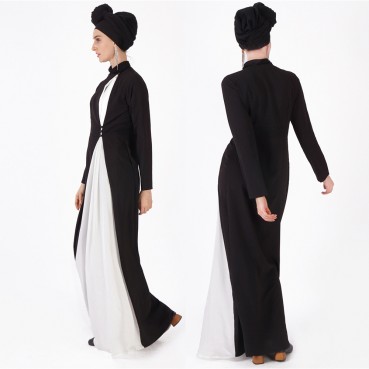 Fashion color matching Muslim womens robe Arab Hui long-sleeved atmospheric dress