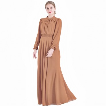 Chiffon multicolor big swing long-sleeved elastic waist gauze skirt European and American womens dresses Muslim