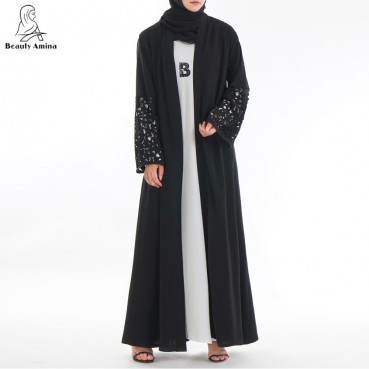 Muslim Womens Laser Cut Flowers Handmade Beads Turkish Robe Cardigan