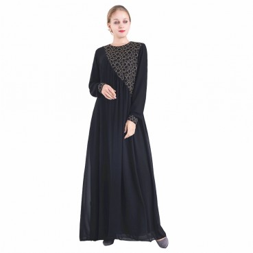 Long-sleeved long three-dimensional cut lace stitching double-layer high-end chiffon skirt European and American