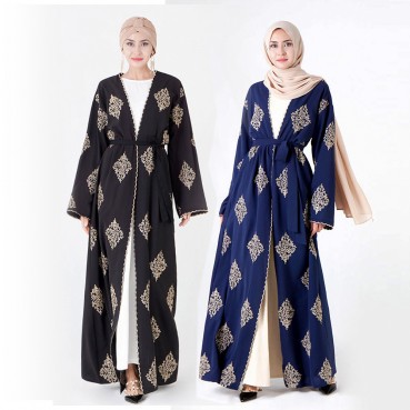 Middle Eastern gold embroidery Turkish womens cardigan robe