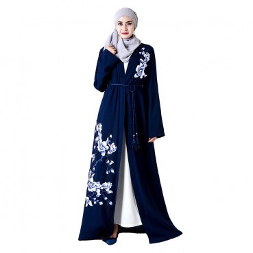 Manufacturers stock embroidery cardigan dubai dress KJ Muslim robe women