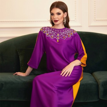 Contrasting color double-sided hand-stitched diamond robe Muslim home womens clothing Middle East Dubai womens