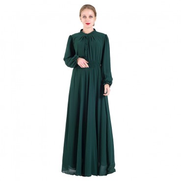 Chiffon multicolor big swing long-sleeved elastic waist gauze skirt European and American womens dresses Muslim