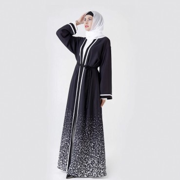 Gradient positioning printing border Muslim womens cardigan robe Muslim kimono