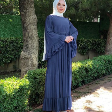 Womens positioning crumpled big swing double layer chiffon Muslim long dress