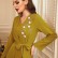 Mustard yellow hand-stitched diamond flower pleated spot new long-sleeved dress