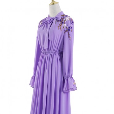 Dubai Travel Lavender Embroidery Europe, America, Middle East, Big Dress, Ladies