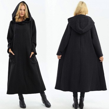 New autumn and winter Moroccan twist knit hooded loose plus size dress