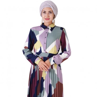 European and American Dubai geometric pattern organ pleats Muslim dress