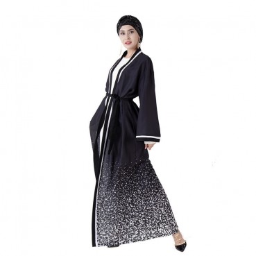 Gradient positioning printing border Muslim womens cardigan robe Muslim kimono