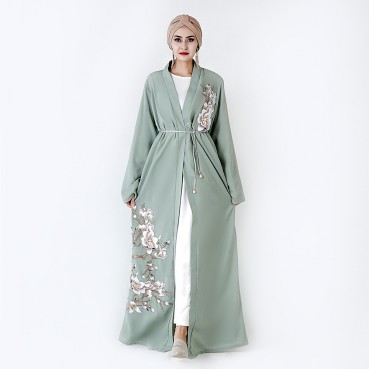 Manufacturers stock embroidery cardigan dubai dress KJ Muslim robe women