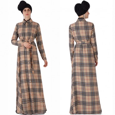 Muslim womens robe plaid jumpsuit Muslim long-sleeved womens robe