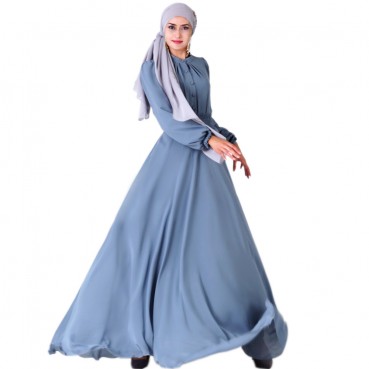 Chiffon multicolor big swing long-sleeved elastic waist gauze skirt European and American womens dresses Muslim