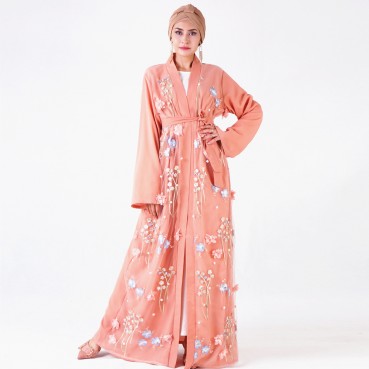 ins3D three-dimensional flower embroidered jacket Muslim womens robe