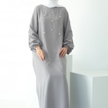 Hand-sewn Rhinestone Raglan Sleeve Dress Middle East Ramadan Hui Dress Arab Womens Clothing