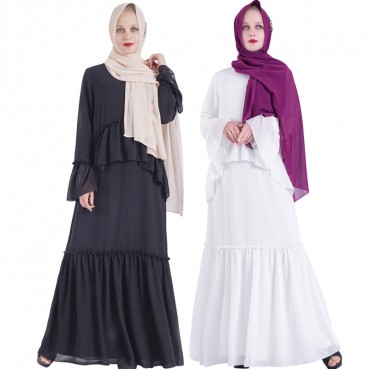 Chiffon lotus leaf fake two-piece long-sleeved long dress Middle Eastern robe Muslim womens skirt