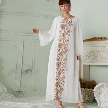 White high-density pearl chiffon embroidered robe dress Middle East Dubai holiday travel long dress