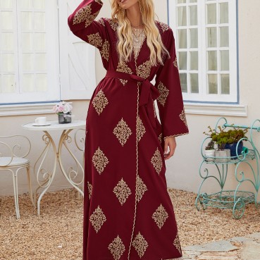 Middle Eastern gold embroidery Turkish womens cardigan robe