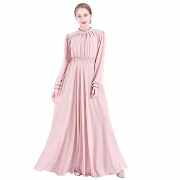 Chiffon multicolor big swing long-sleeved elastic waist gauze skirt European and American womens dresses Muslim