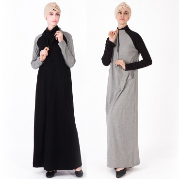 BA new product cotton color-blocking knitted sportswear robe Muslim casual simple long skirt